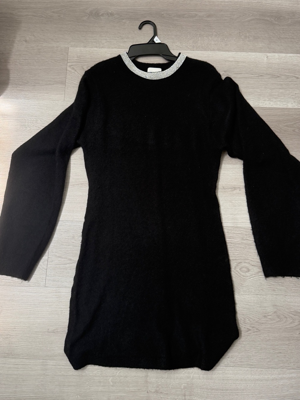 H&M Black Long-Sleeve Knit Dress with Silver Neckline